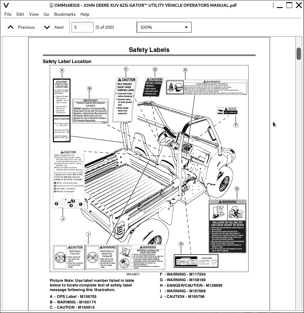 JOHN DEERE XUV 625i GATOR™ UTILITY VEHICLE OPERATORS MANUAL (OMM168318